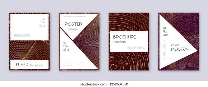 Stylish brochure design template set. Gold abstract lines on bordo background. Beautiful brochure design. Awesome catalog, poster, book template etc.