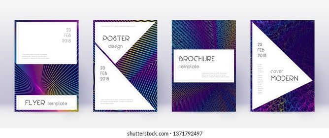 Stylish brochure design template set. Rainbow abstract lines on dark blue background. Beautiful brochure design. Unusual catalog, poster, book template etc.