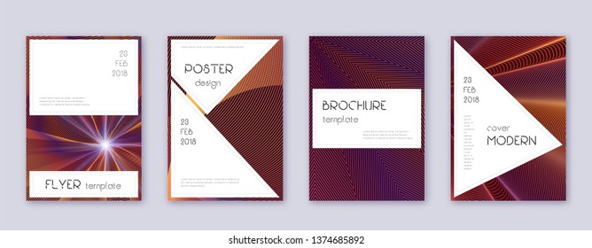 Stylish brochure design template set. Orange abstract lines on wine-red background. Beautiful brochure design. Radiant catalog, poster, book template etc.