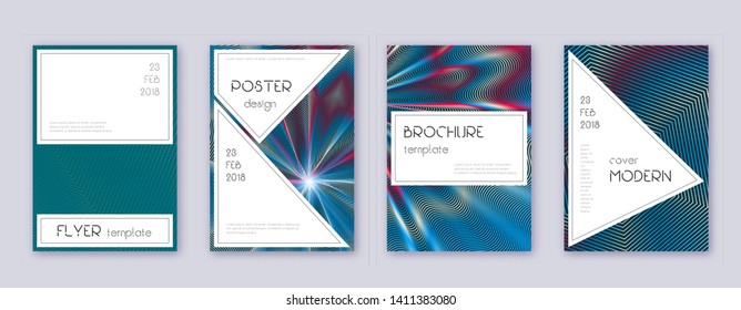 Stylish brochure design template set. Red abstract lines on white blue background. Bewitching brochure design. Decent catalog, poster, book template etc.
