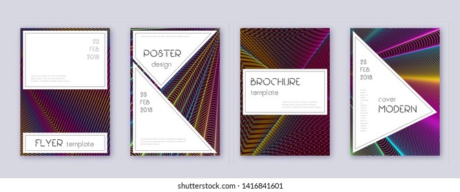 Stylish brochure design template set. Rainbow abstract lines on wine red background. Bewitching brochure design. Astonishing catalog, poster, book template etc.