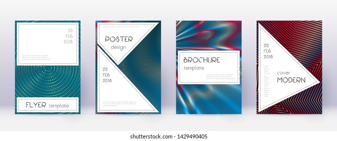 Stylish brochure design template set. Red abstract lines on white blue background. Bewitching brochure design. Exotic catalog, poster, book template etc.