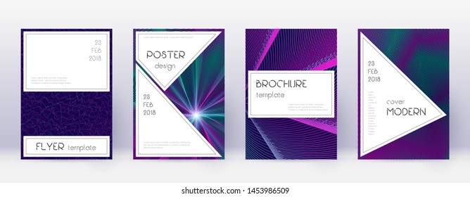Stylish brochure design template set. Neon abstract lines on dark blue background. Beautiful brochure design. Marvelous catalog, poster, book template etc.