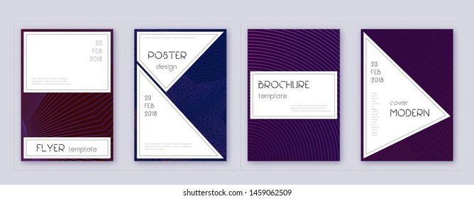 Stylish brochure design template set. Violet abstract lines on dark background. Bewitching brochure design. Flawless catalog, poster, book template etc.