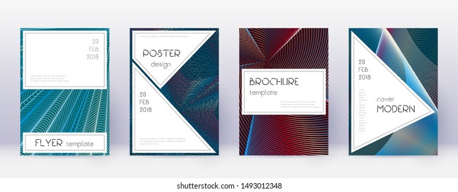 Stylish brochure design template set. Red abstract lines on white blue background. Bewitching brochure design. Fancy catalog, poster, book template etc.