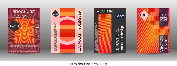 Stylish brochure design template set.  Abstract cover. Positive design template. Creative backgrounds with abstract gradient linear waves to create a fashionable  banner, poster.