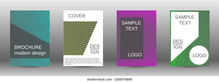 Stylish brochure design template set.  Abstract cover. Positive design template. Creative backgrounds with abstract gradient linear waves to create a fashionable  banner, poster.