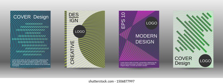 Stylish brochure design template set.  Abstract cover. Positive design template. Creative backgrounds with abstract gradient linear waves to create a fashionable  banner, poster.