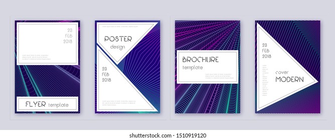 Stylish brochure design template set. Neon abstract lines on dark blue background. Beautiful brochure design. Glamorous catalog, poster, book template etc.