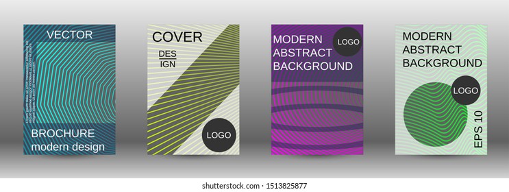 Stylish brochure design template set.  Abstract cover. Positive design template. Creative backgrounds with abstract gradient linear waves to create a fashionable  banner, poster.