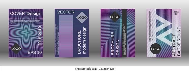 Stylish brochure design template set.  Abstract cover. Positive design template. Creative backgrounds with abstract gradient linear waves to create a fashionable  banner, poster.