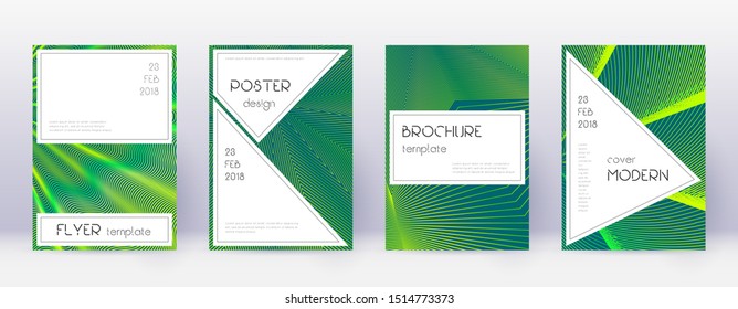 Stylish brochure design template set. Green abstract lines on dark background. Beautiful brochure design. Fetching catalog, poster, book template etc.