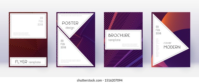 Stylish brochure design template set. Violet abstract lines on dark background. Bewitching brochure design. Lovely catalog, poster, book template etc.