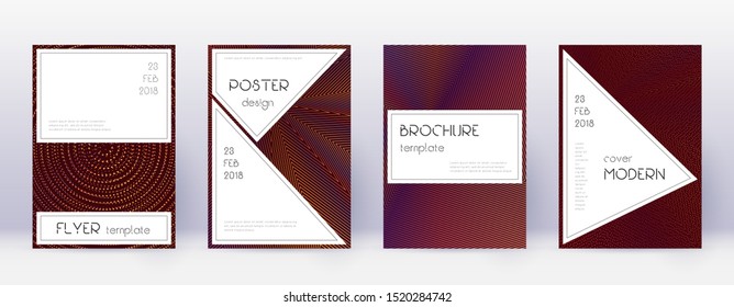 Stylish brochure design template set. Orange abstract lines on wine red background. Beautiful brochure design. Mesmeric catalog, poster, book template etc.