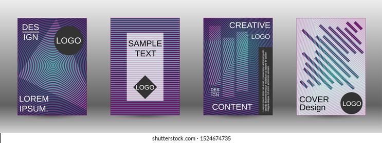 Stylish brochure design template set.  Abstract cover. Positive design template. Creative backgrounds with abstract gradient linear waves to create a fashionable  banner, poster.