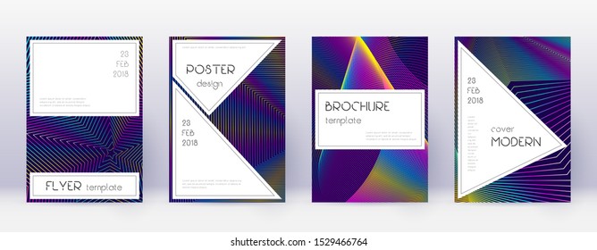 Stylish brochure design template set. Rainbow abstract lines on dark blue background. Bewitching brochure design. Admirable catalog, poster, book template etc.