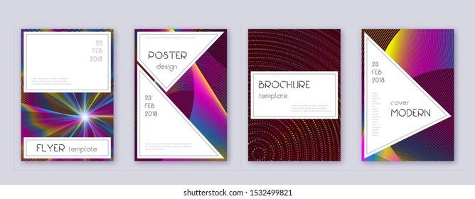 Stylish brochure design template set. Rainbow abstract lines on wine red background. Bewitching brochure design. Awesome catalog, poster, book template etc.