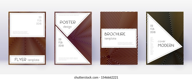 Stylish brochure design template set. Gold abstract lines on bordo background. Beautiful brochure design. Captivating catalog, poster, book template etc.