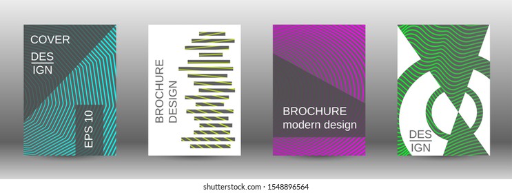 Stylish brochure design template set.  Abstract cover. Positive design template. Creative backgrounds with abstract gradient linear waves to create a fashionable  banner, poster.