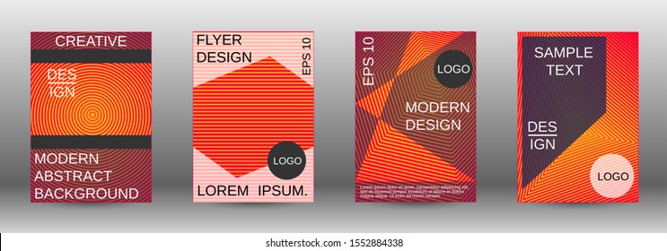 Stylish brochure design template set.  Abstract cover. Positive design template. Creative backgrounds with abstract gradient linear waves to create a fashionable  banner, poster.