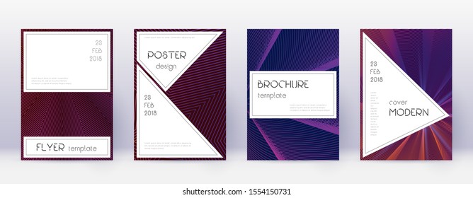 Stylish brochure design template set. Violet abstract lines on dark background. Bewitching brochure design. Juicy catalog, poster, book template etc.