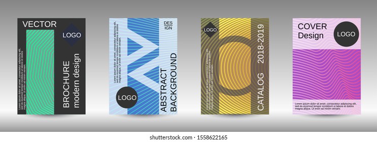 Stylish brochure design template set.  Abstract cover. Positive design template. Creative backgrounds with abstract gradient linear waves to create a fashionable  banner, poster.