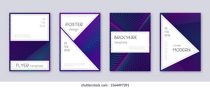 Stylish brochure design template set. Neon abstract lines on dark blue background. Beautiful brochure design. Flawless catalog, poster, book template etc.