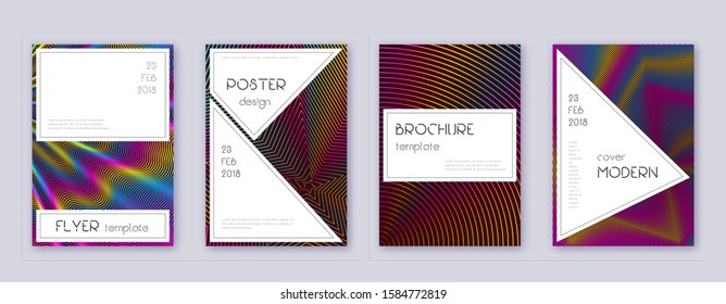 Stylish brochure design template set. Rainbow abstract lines on wine red background. Bewitching brochure design. Artistic catalog, poster, book template etc.