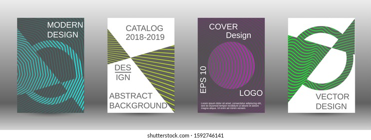 Stylish brochure design template set.  Abstract cover. Positive design template. Creative backgrounds with abstract gradient linear waves to create a fashionable  banner, poster.