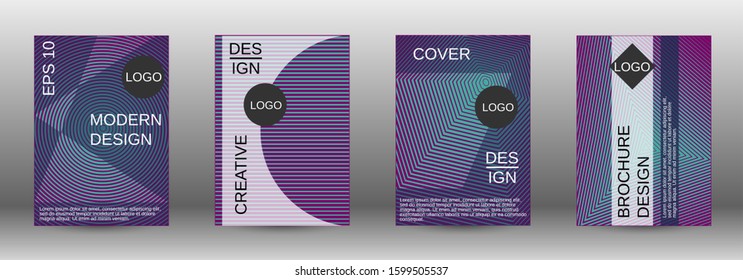Stylish brochure design template set.  Abstract cover. Positive design template. Creative backgrounds with abstract gradient linear waves to create a fashionable  banner, poster.