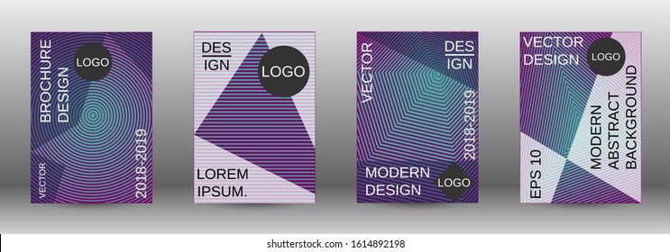 Stylish brochure design template set.  Abstract cover. Positive design template. Creative backgrounds with abstract gradient linear waves to create a fashionable  banner, poster.
