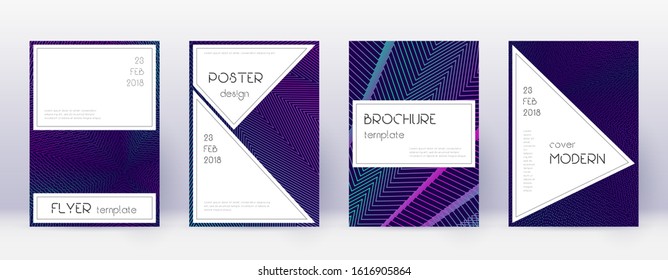 Stylish brochure design template set. Neon abstract lines on dark blue background. Beautiful brochure design. Lovely catalog, poster, book template etc.