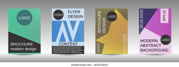 Stylish brochure design template set.  Abstract cover. Positive design template. Creative backgrounds with abstract gradient linear waves to create a fashionable  banner, poster.