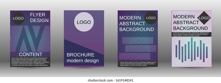 Stylish brochure design template set.  Abstract cover. Positive design template. Creative backgrounds with abstract gradient linear waves to create a fashionable  banner, poster.