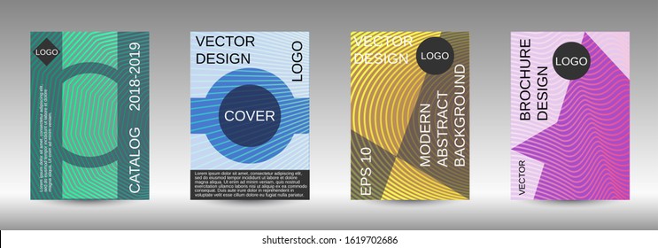 Stylish brochure design template set.  Abstract cover. Positive design template. Creative backgrounds with abstract gradient linear waves to create a fashionable  banner, poster.