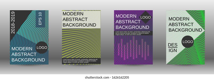 Stylish brochure design template set.  Abstract cover. Positive design template. Creative backgrounds with abstract gradient linear waves to create a fashionable  banner, poster.