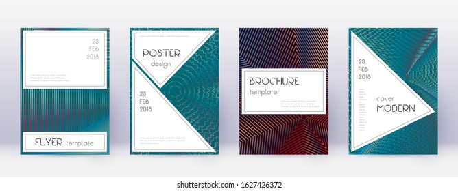 Stylish brochure design template set. Red abstract lines on white blue background. Bewitching brochure design. Fair catalog, poster, book template etc.