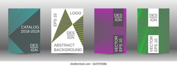 Stylish brochure design template set.  Abstract cover. Positive design template. Creative backgrounds with abstract gradient linear waves to create a fashionable  banner, poster.