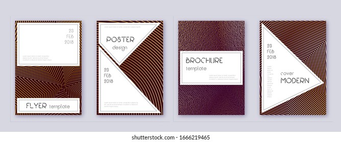 Stylish brochure design template set. Gold abstract lines on bordo background. Beautiful brochure design. Bizarre catalog, poster, book template etc.