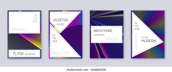 Stylish brochure design template set. Rainbow abstract lines on dark blue background. Beautiful brochure design. Splendid catalog, poster, book template etc.