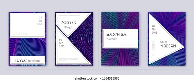 Stylish brochure design template set. Neon abstract lines on dark blue background. Beautiful brochure design. Gorgeous catalog, poster, book template etc.