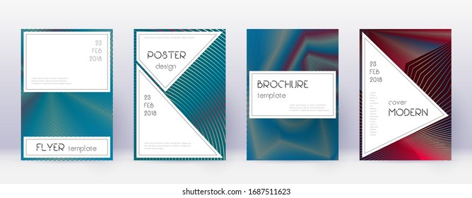 Stylish brochure design template set. Red abstract lines on white blue background. Bewitching brochure design. Fantastic catalog, poster, book template etc.