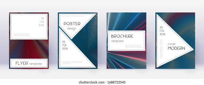 Stylish brochure design template set. Red abstract lines on white blue background. Bewitching brochure design. Extraordinary catalog, poster, book template etc.