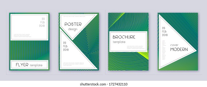 Stylish brochure design template set. Green abstract lines on dark background. Beautiful brochure design. Enchanting catalog, poster, book template etc.