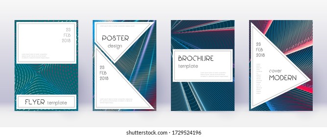 Stylish brochure design template set. Red abstract lines on white blue background. Bewitching brochure design. Exquisite catalog, poster, book template etc.