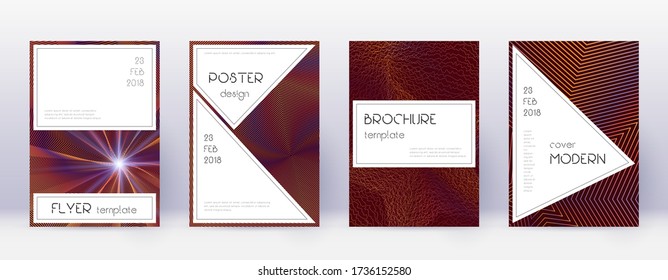 Stylish brochure design template set. Orange abstract lines on wine red background. Beautiful brochure design. Optimal catalog, poster, book template etc.