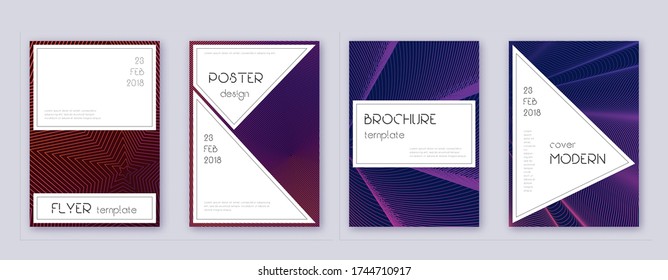 Stylish brochure design template set. Violet abstract lines on dark background. Bewitching brochure design. Fascinating catalog, poster, book template etc.