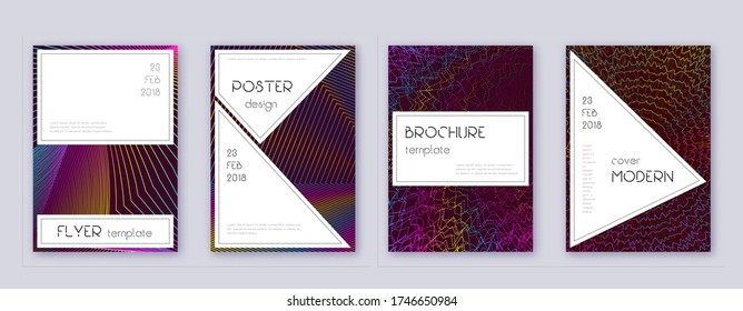 Stylish brochure design template set. Rainbow abstract lines on wine red background. Bewitching brochure design. Amazing catalog, poster, book template etc.