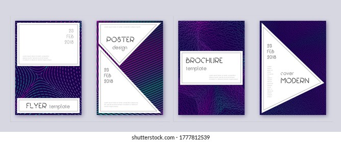 Stylish brochure design template set. Neon abstract lines on dark blue background. Beautiful brochure design. Good-looking catalog, poster, book template etc.