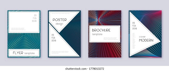 Stylish brochure design template set. Red abstract lines on white blue background. Bewitching brochure design. Delightful catalog, poster, book template etc.